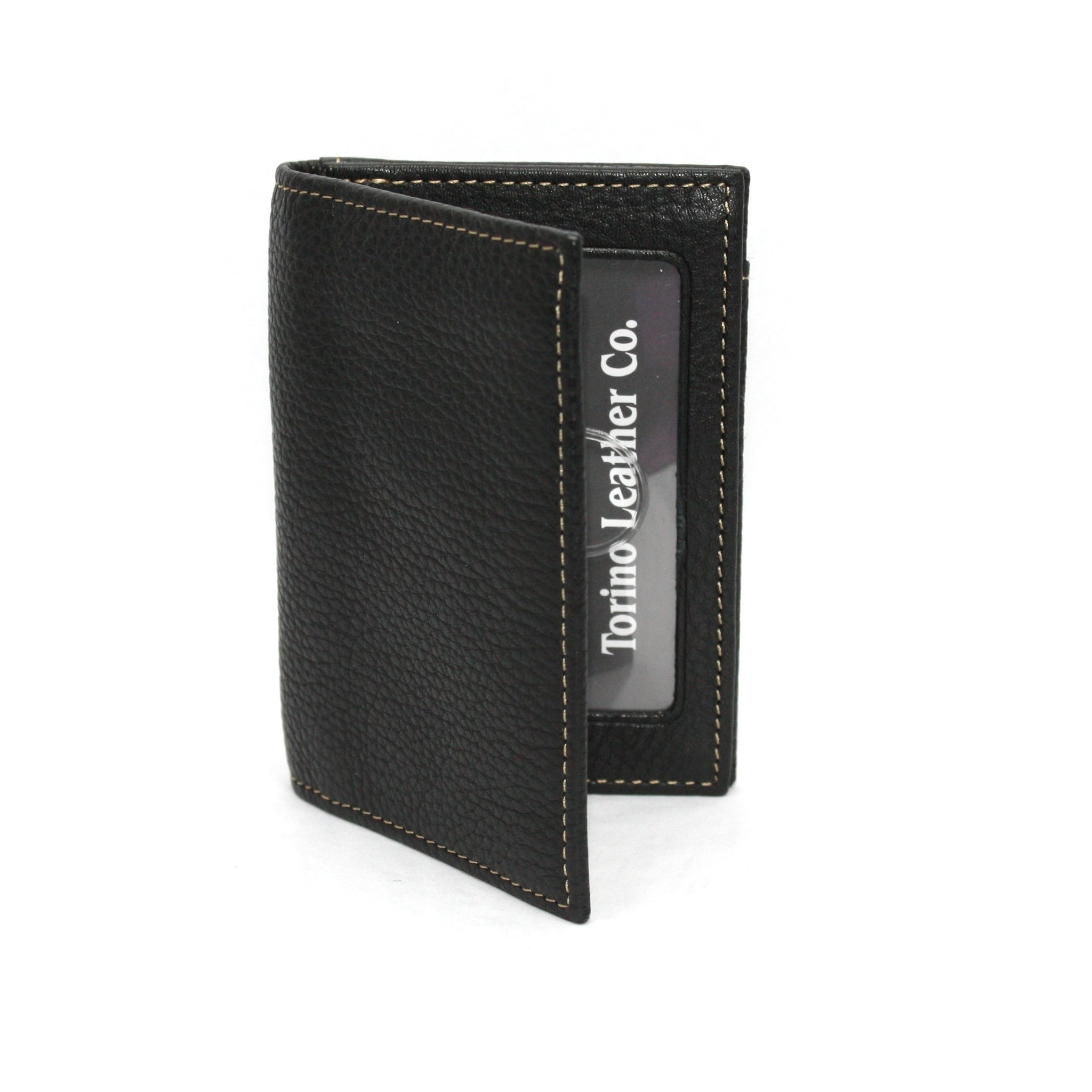 Tumbled Glove Leather Gusseted Card Case - Black