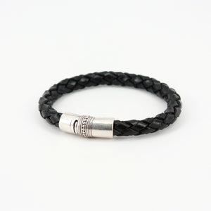 Thick Braided Leather Bacchus Bracelet - Black