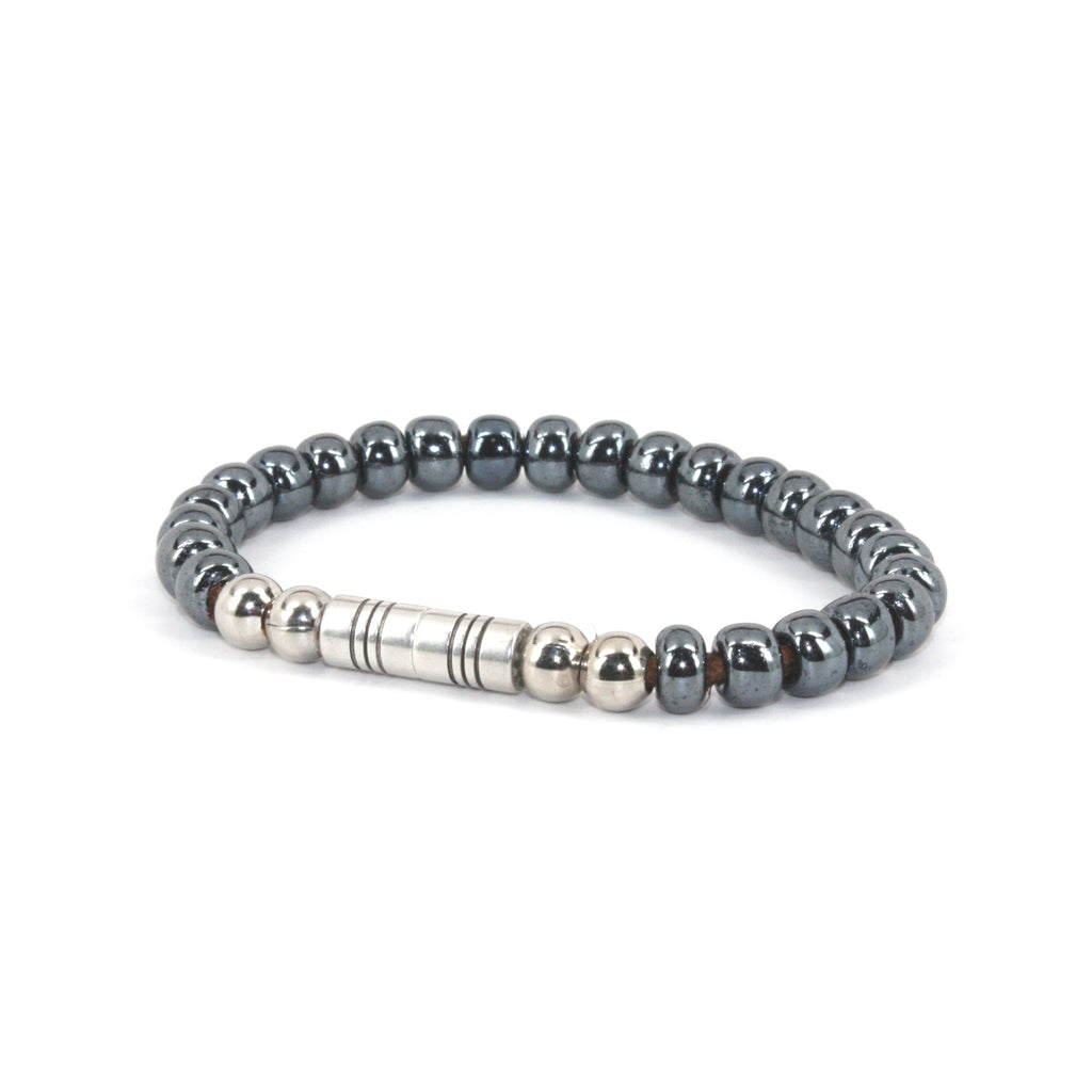 Czech Glass Beads on Leather Bracelet - Gunmetal