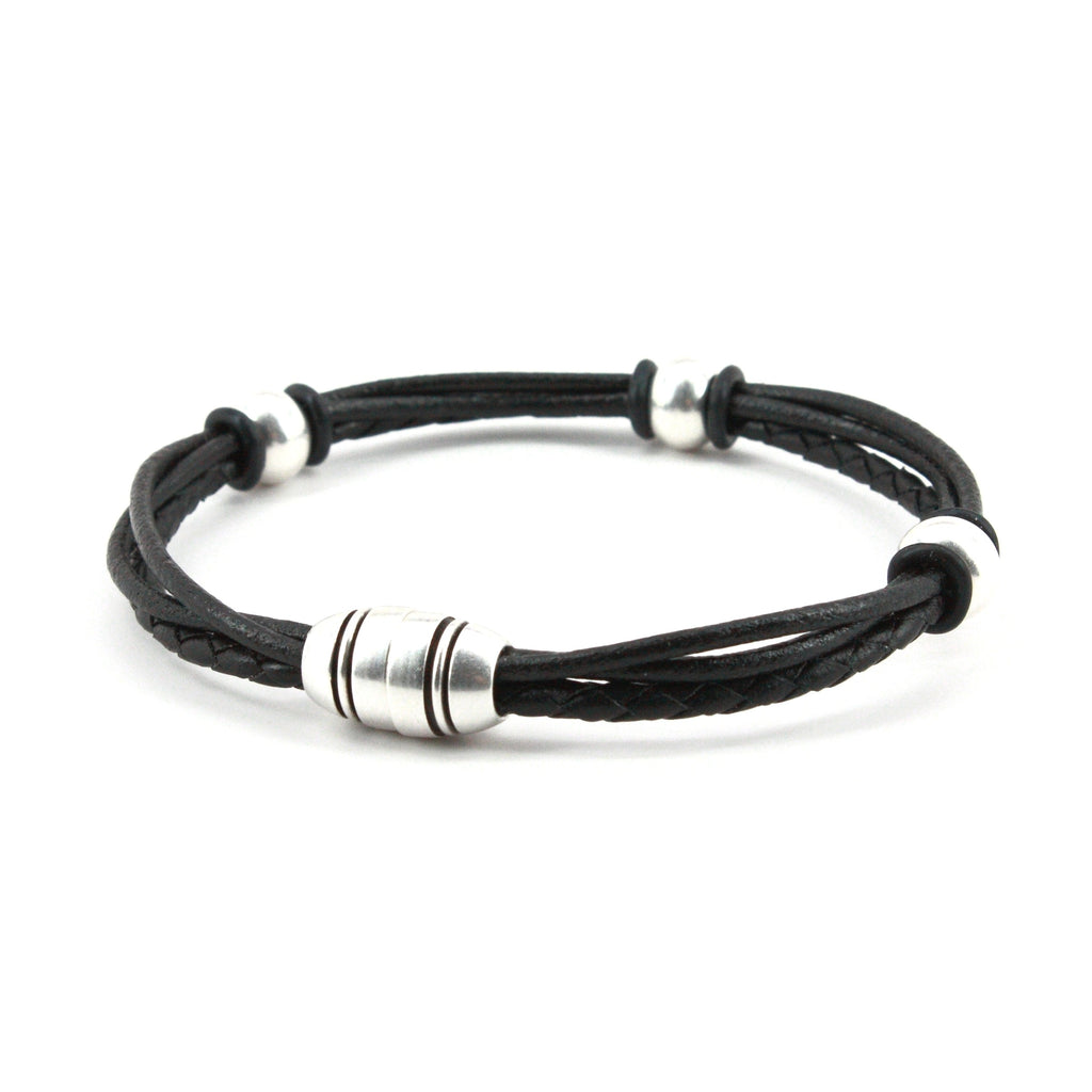 Braided Leather Trinity Bracelet - Black