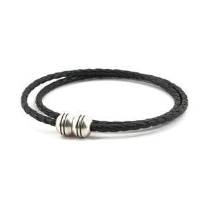 Braided Harness Leather Double Wrap Bracelet - Black