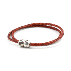 Braided Harness Leather Double Wrap Bracelet - Whiskey