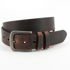 Distressed Waxed Harness Leather Belt - Antique Brown