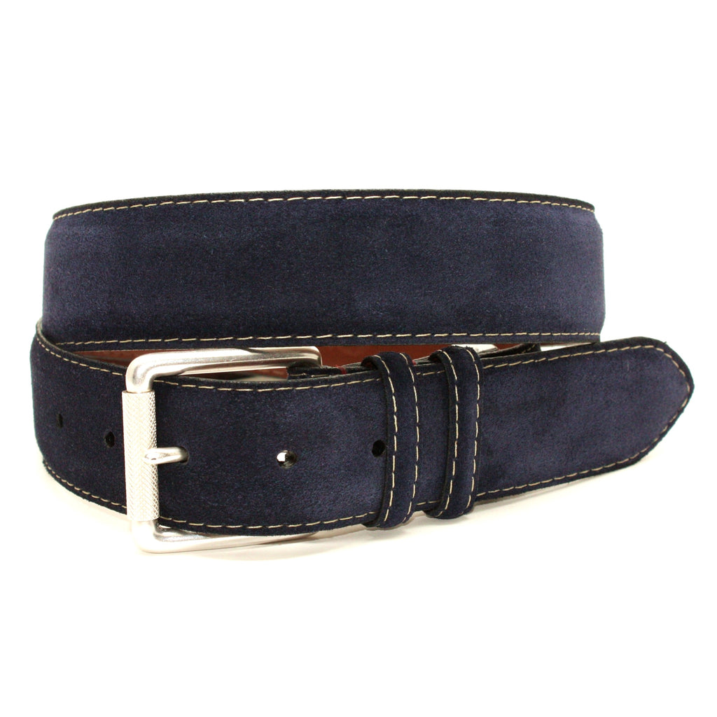 European Sueded Calfskin Belt - Navy