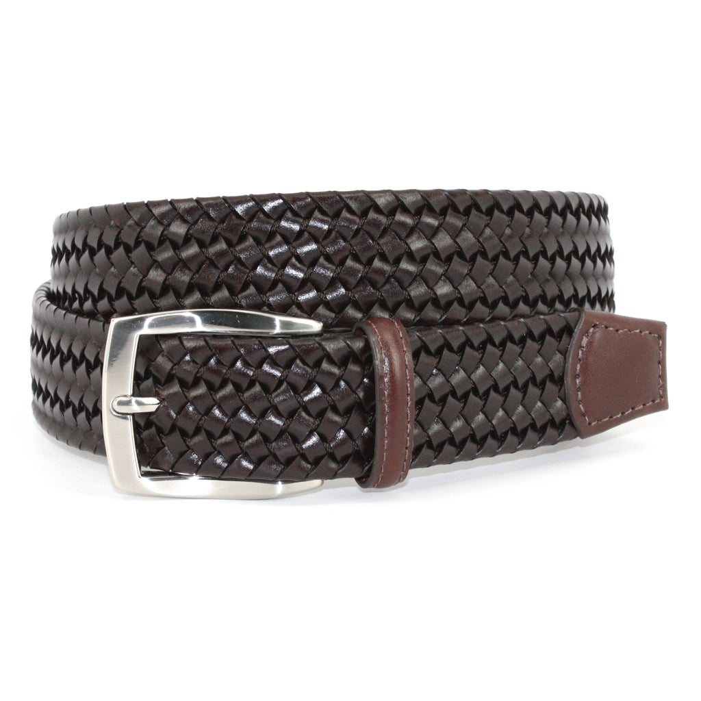 Italian Woven Stretch Leather Belt - Brown