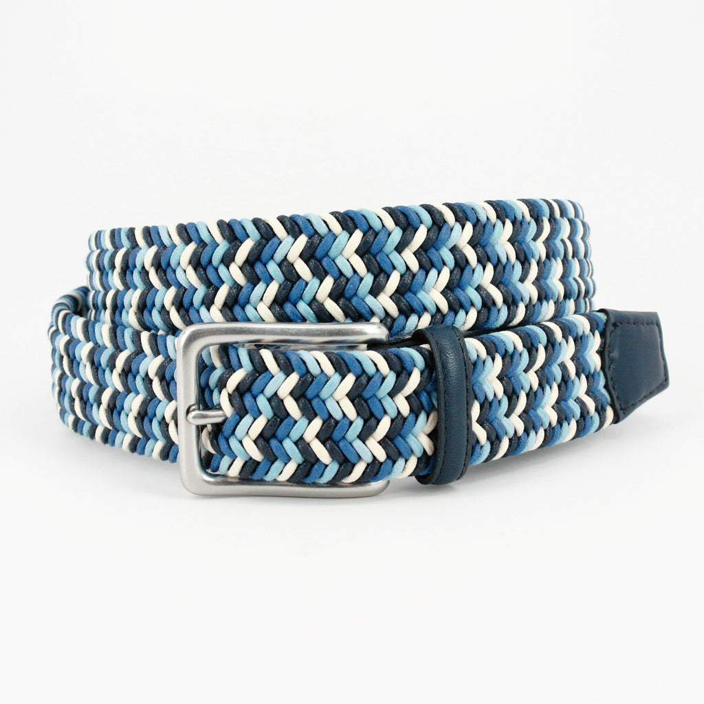 Italian Woven Cotton Belt - Navy/Blue/Cream