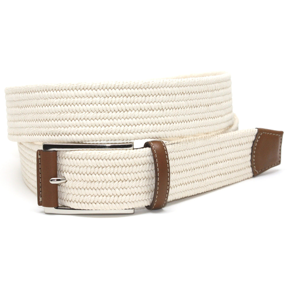 Italian Mini Woven Cotton Stretch Belt - Cream